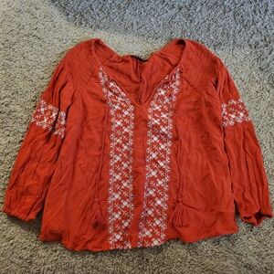 American Eagle Embroidered Blouse With Tassels - Size S